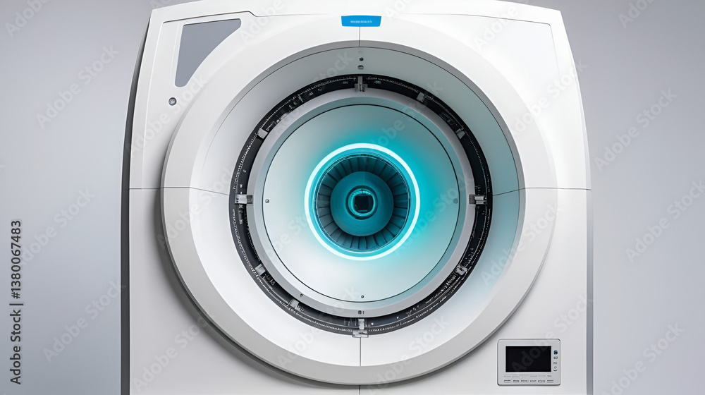 tomograph for testing vision and retina close-up with space for text on a single-color background
