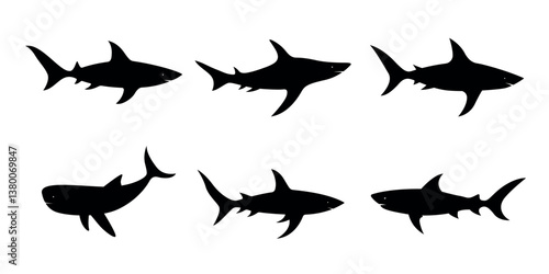Shark silhouettes set vector isolated on transparent background