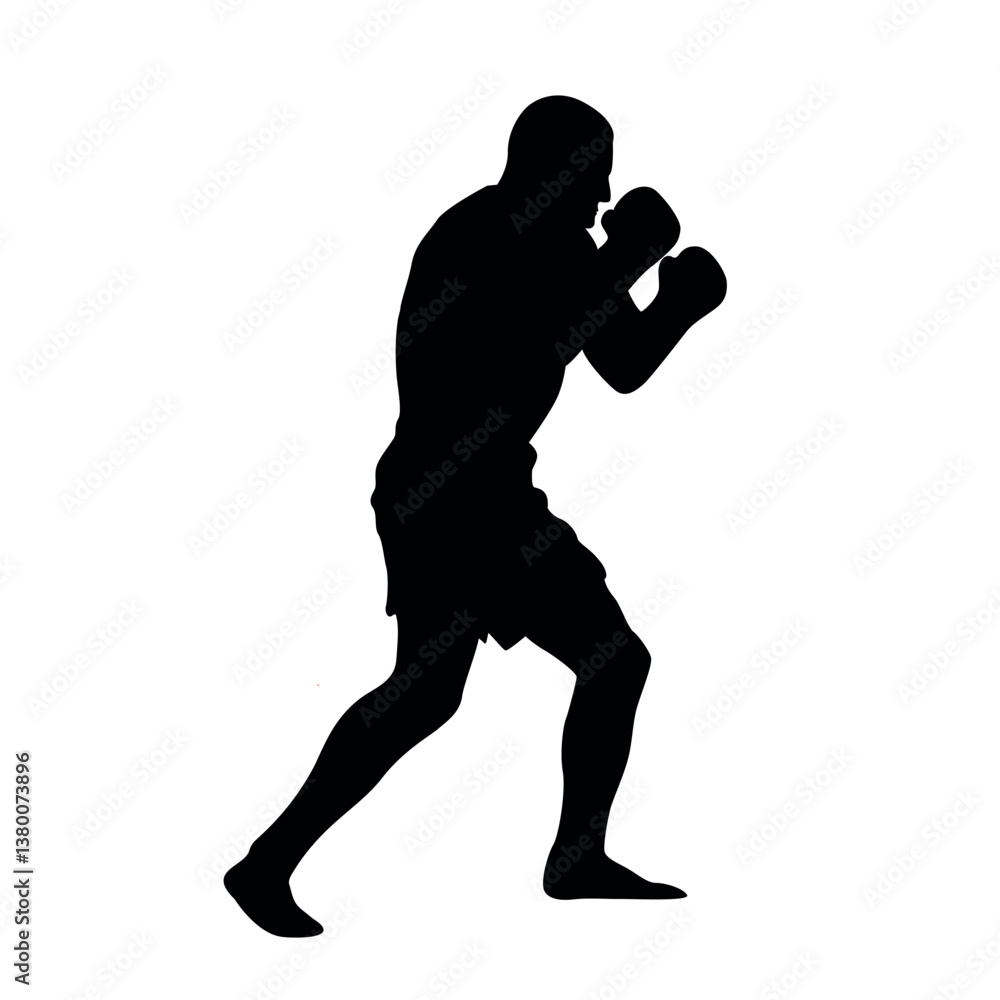 Fototapeta premium Boxer silhouette aggressive fighter stance vector 