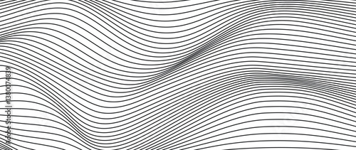 Abstract black and white blend line art background vector. Wallpaper design with wavy line in motion. Illustration for banner, packaging, social media, ads.