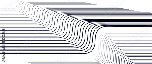 Abstract black and white blend line art background vector. Wallpaper design with wavy line in motion. Illustration for banner, packaging, social media, ads.