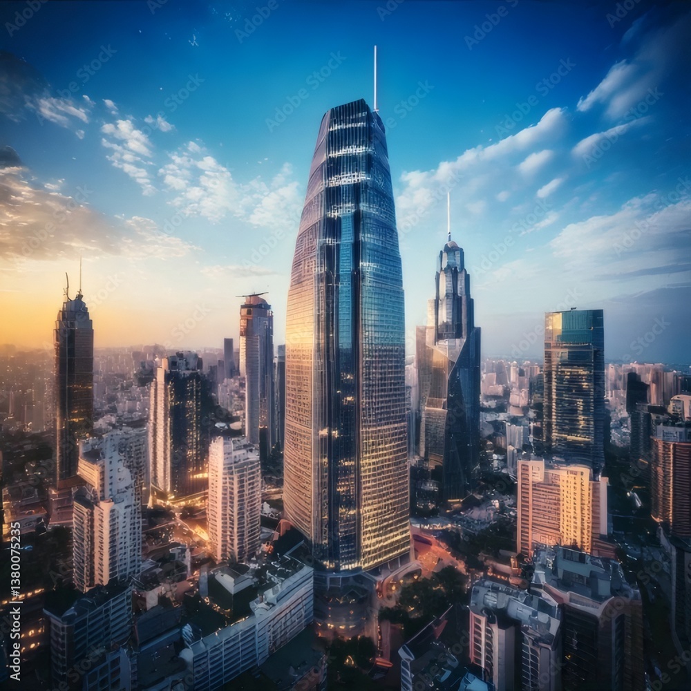 Fototapeta premium A scenic cityscape showing sharp architectural details of modern skyscrapers.