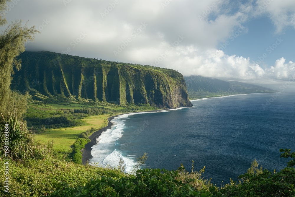 Obraz premium Hawi Valley: A Stark Green Haven on the Steep Volcanic Coast of the Big Island, Hawaii