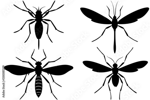 set of Mosquitoes silhouette vector illustration