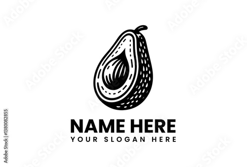 Stylized Avocado Half with Leaves Vector Graphic. Modern Fruit Design