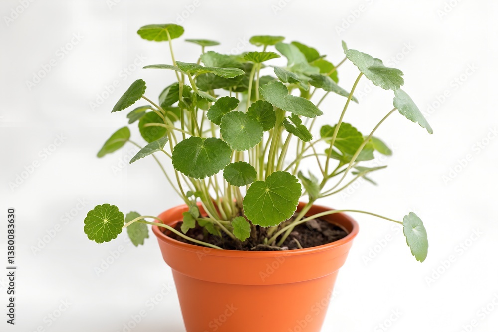 Fototapeta premium Indian pennywort in orange pot isolated on white
