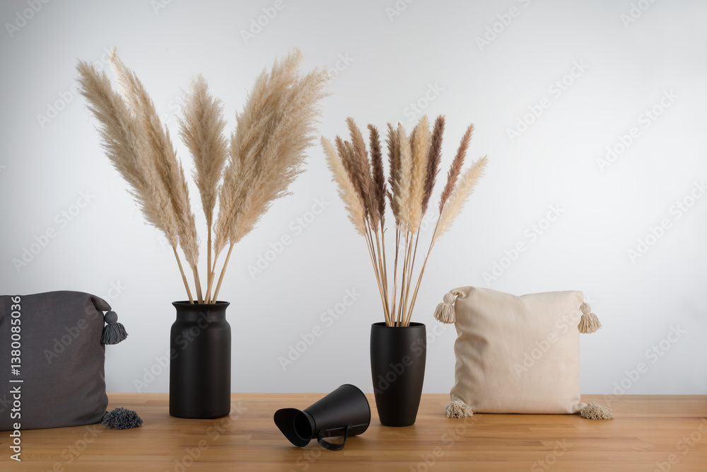 Home Decor Arrangement: Pampas Grass and Throw Pillows