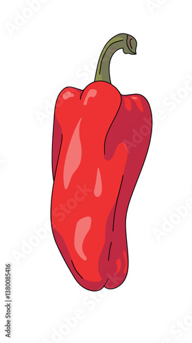 Red bell pepper on white background - fresh vegetable illustration flat vector illustration