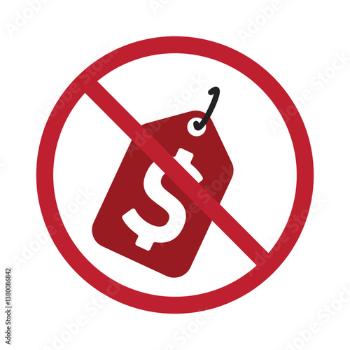 Isolated prohibition sign "Not for Sale" with a price tag illustration and a prohibition symbol