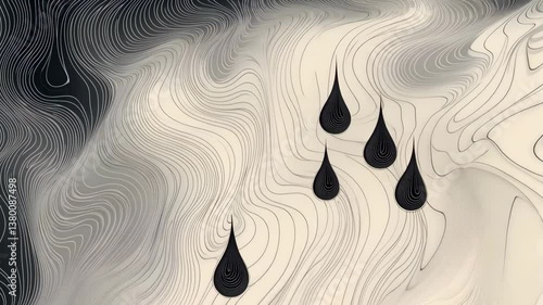 A repeating design of wavy raindrop outlines in monochromatic tones.