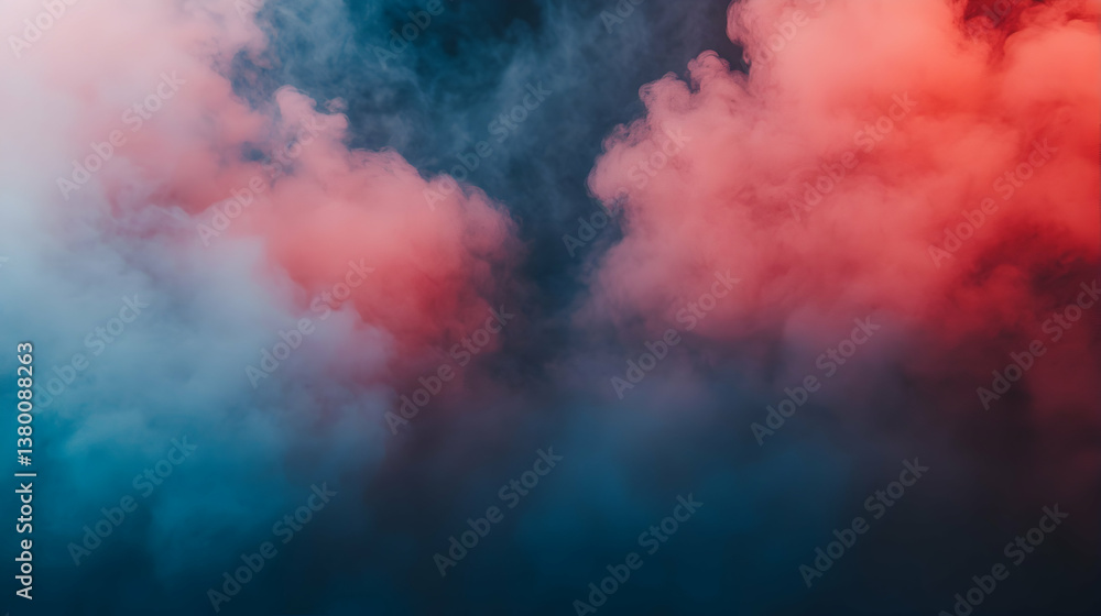 Obraz premium Red and blue smoke clouds, abstract background