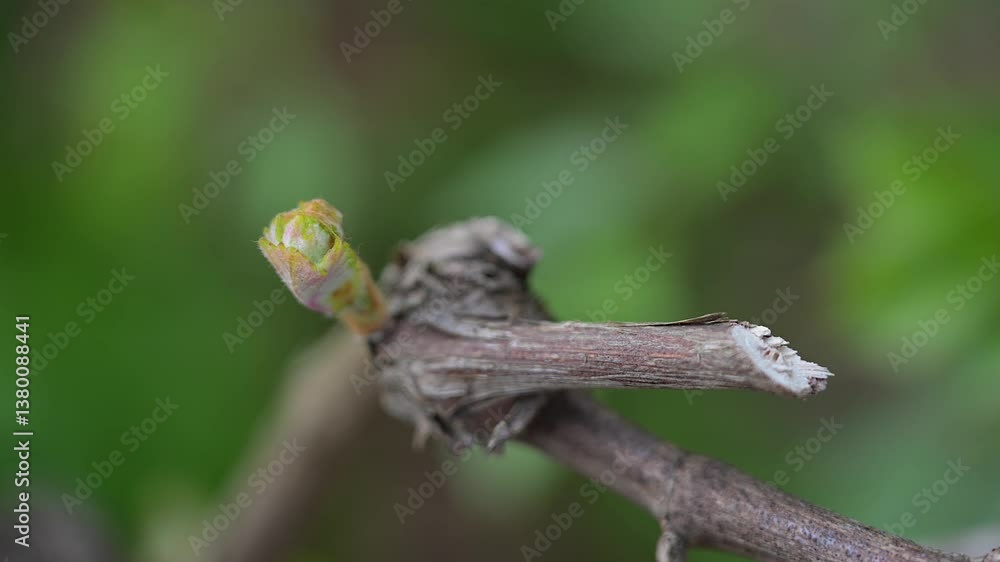 Vine bud, Budding vine leaves in early spring light highlighting the growth and renewal of nature in Bordeaux vineyard landscape, High quality 4k footage Vine bud, Budding vine leaves in early spring light highlighting the growth and renewal of nature in Bordeaux vineyard landscape, High quality 4k footage