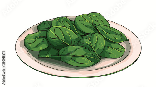 Fresh spinach leaves on a plate flat vector illustration