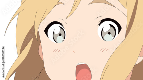 Surprised anime girl with blonde hair and wide eyes flat vector illustration