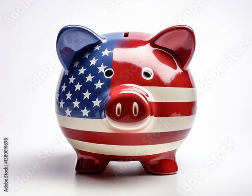 an american flag piggy bank on white background