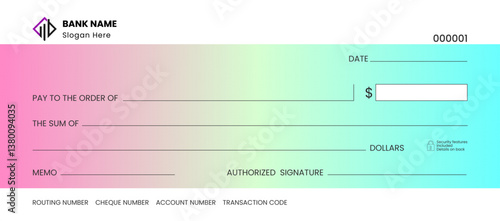 Bank cheque vector, customizable cheque design, printable layout.	