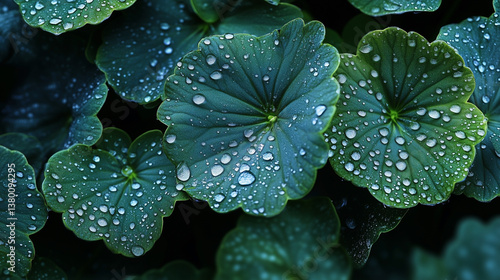 A macro closeup photo of ornamental green leaves, top view of  fresh plant bush