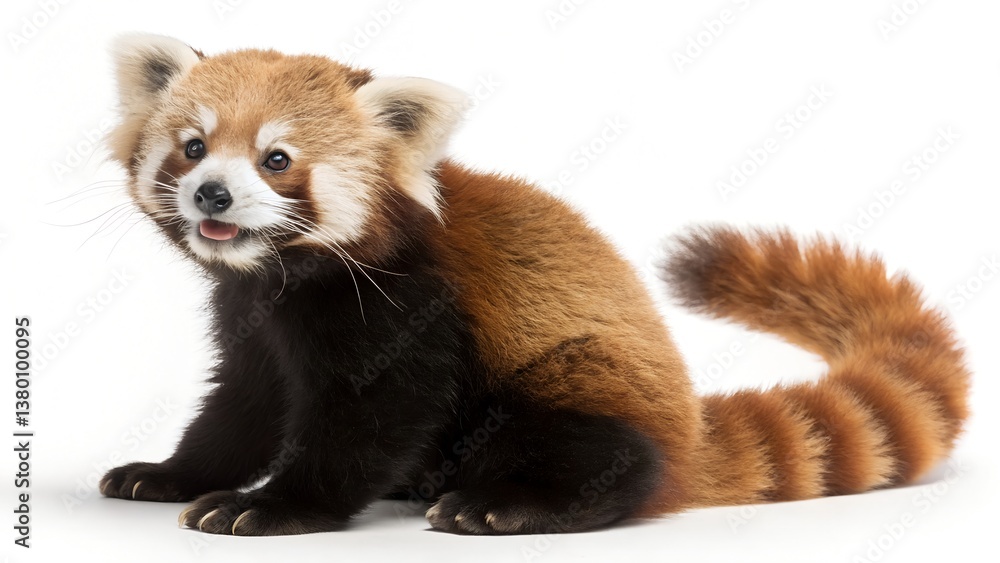Obraz premium A cute red panda sits facing slightly left, looking towards the viewer with an alert and slightly curious expression, 