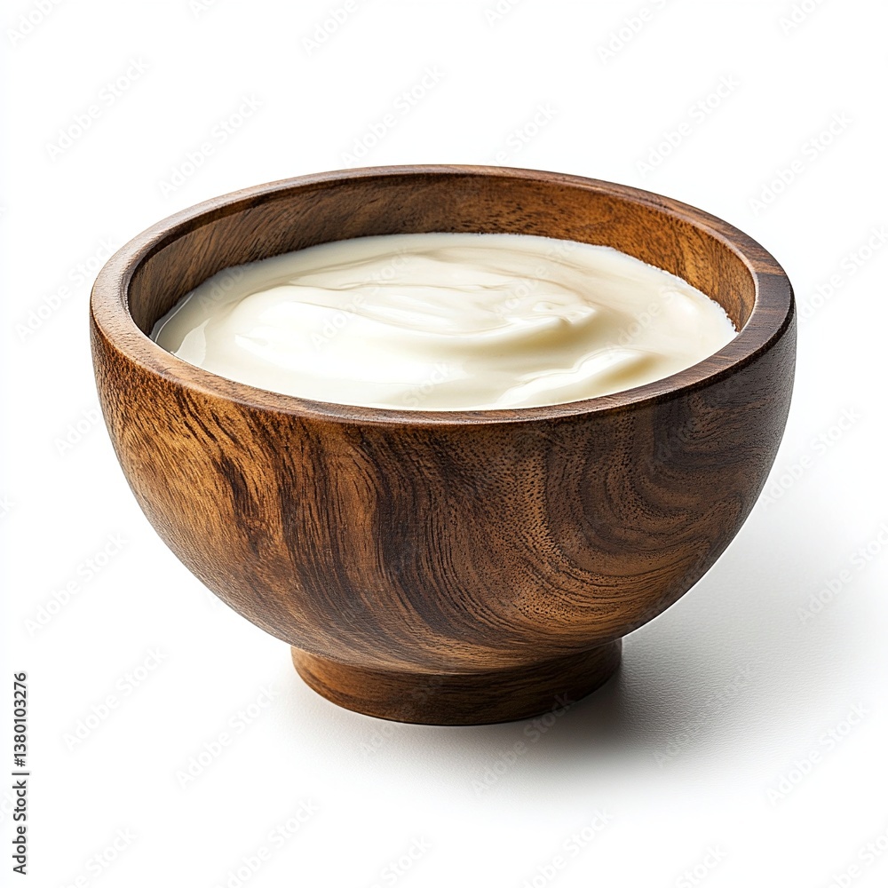Creamy yogurt in a rustic wooden bowl. A simple, healthy treat. Creamy yogurt in a rustic wooden bowl. A simple, healthy treat.