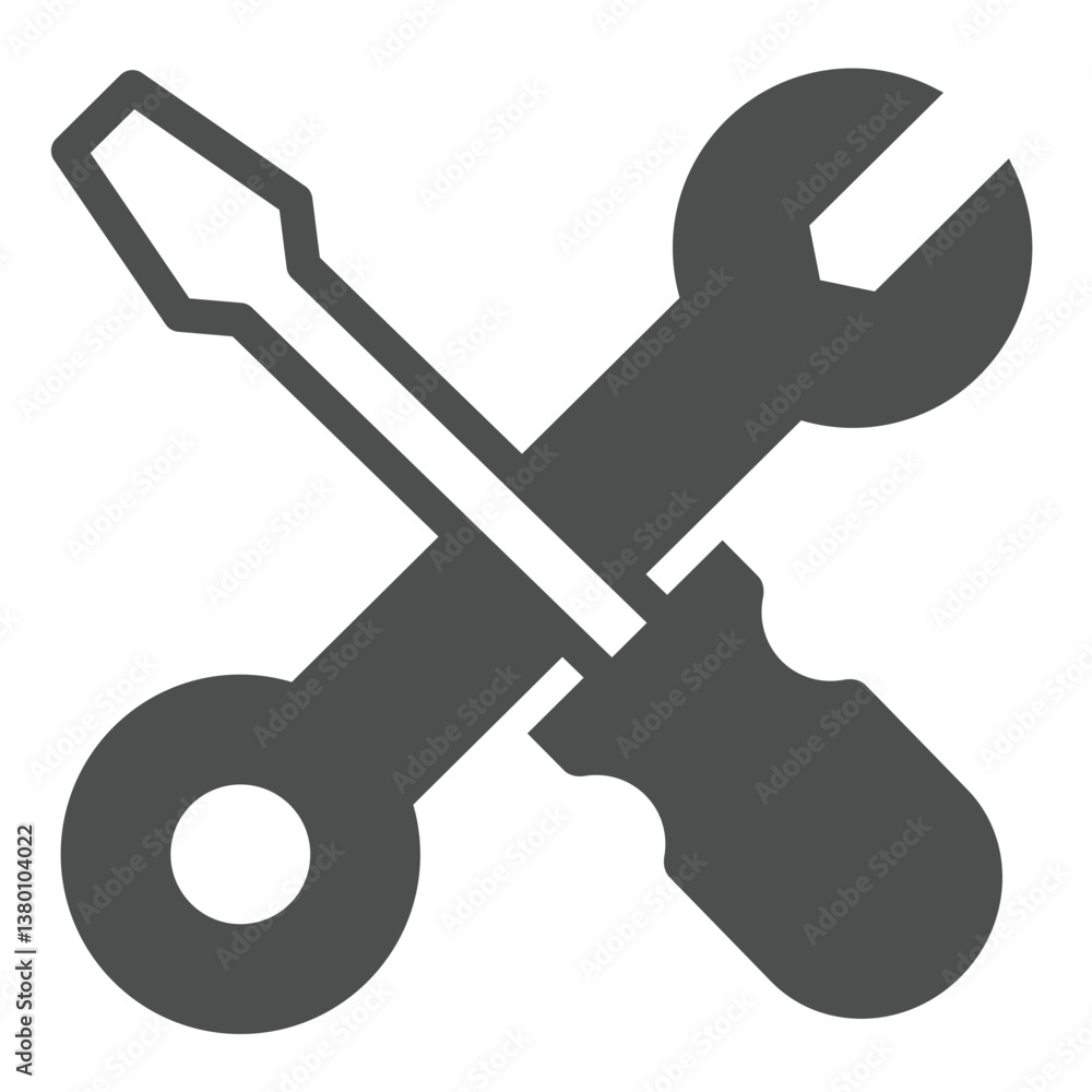 Screwdriver with wrench solid icon, repair service concept. Vector graphics. Repair tools sign on white background, glyph style icon for mobile or web design. Screwdriver with wrench solid icon, repair service concept. Vector graphics. Repair tools sign on white background, glyph style icon for mobile or web design.