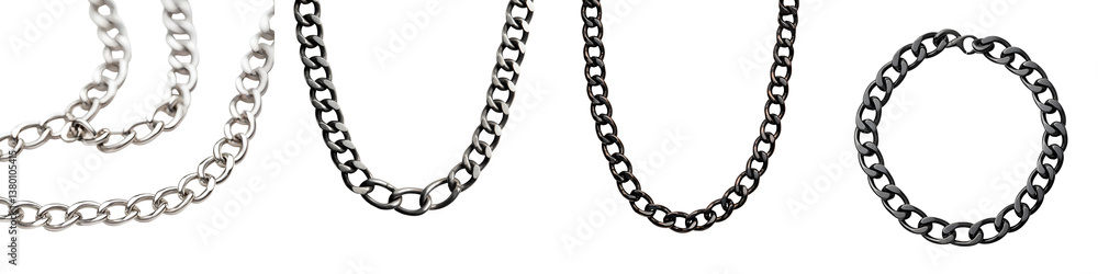 Obraz premium A variety of metal jewelry chains necklaces and bracelets in different styles and finishes showcasing fashionable accessories for a range of personal styles and preferences