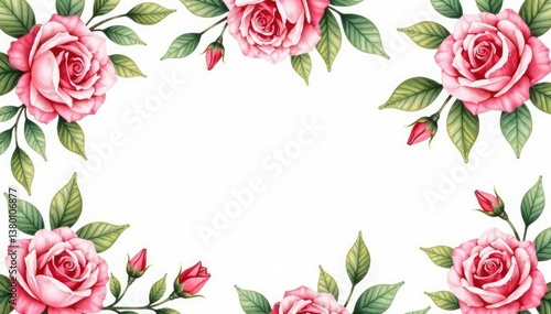 Delicate watercolor roses & leaves, repeating pattern, nature, pattern