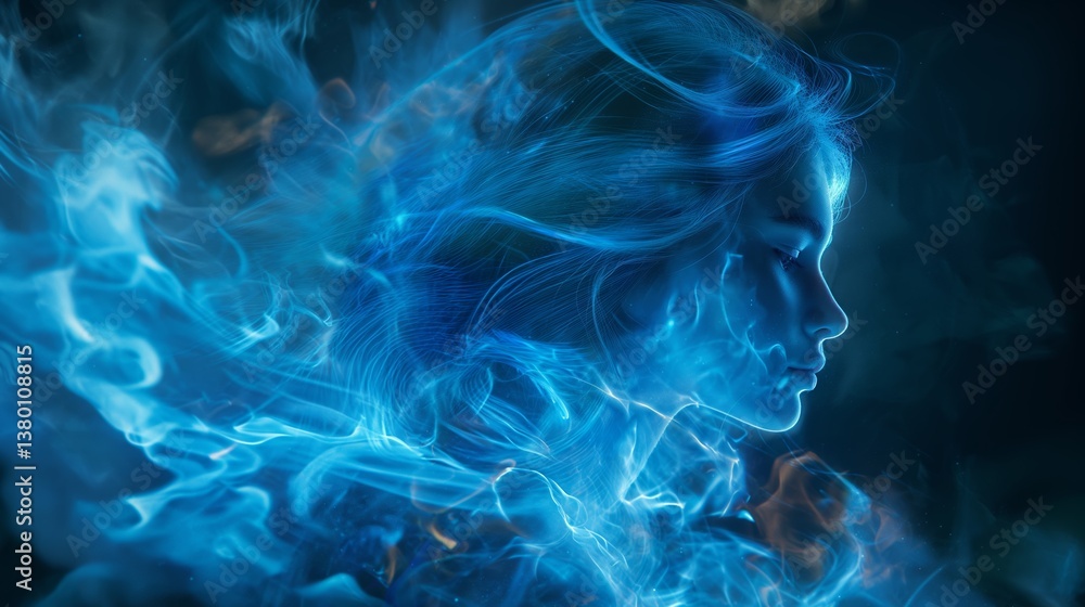 Ethereal Woman: A Blue Flame Portrait
