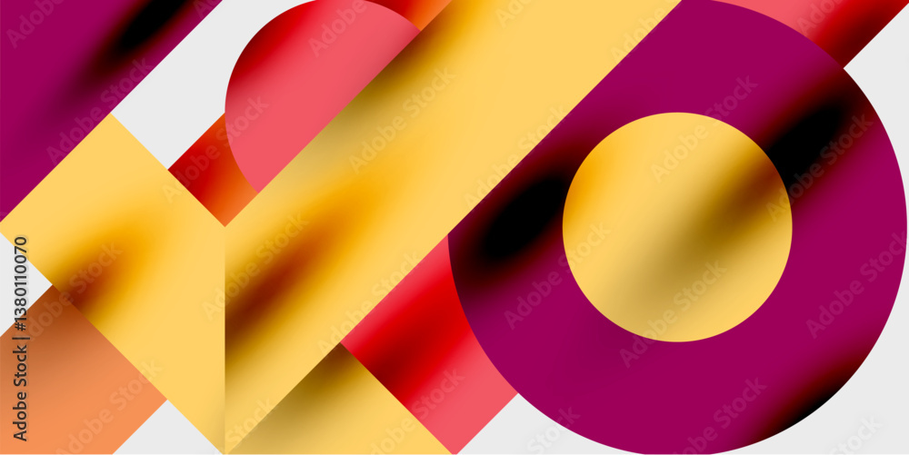Fototapeta premium Abstract shapes, vibrant colors, smooth gradients. Overlapping forms create dynamic composition. Modern design, bold aesthetic, simple geometry.