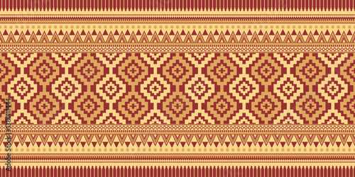 Seamless ethnic pattern made of geometric shapes designed for all types of textiles and printing, fabrics, clothing, embroidery, bohemian style, carpets.