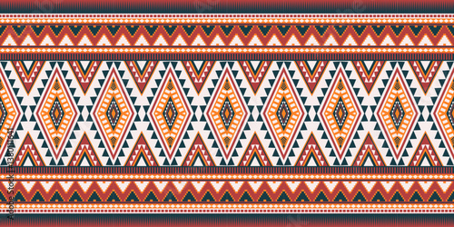 Seamless ethnic pattern made of geometric shapes designed for all types of textiles and printing, fabrics, clothing, embroidery, bohemian style, carpets.