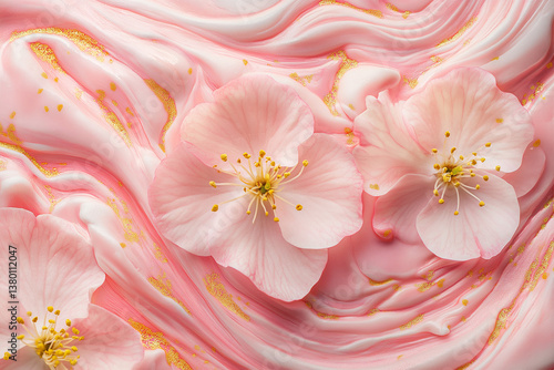 Close-Up of Pink Cherry Blossoms in Full Bloom with Delicate Petals and Yellow Stamens
