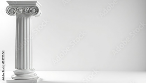 Elegant Roman column detail against bright white backdrop, greece, background