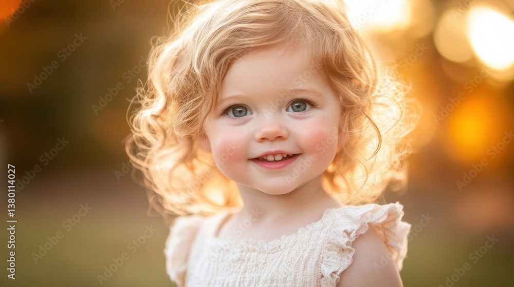 A beautiful young child smiling radiantly in soft sunlight A beautiful young child smiling radiantly in soft sunlight
