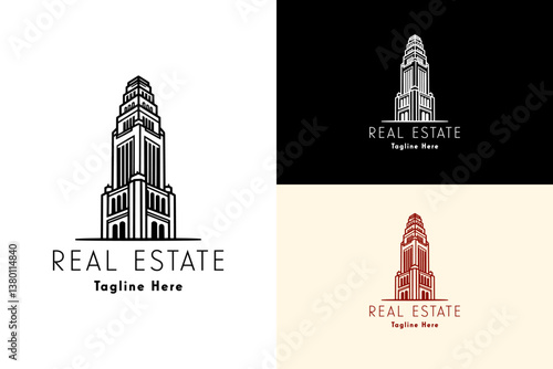 illustration of old british design hotel, icon, vector logo for building, historical building, flat, apartment, society, housing, residential, property agency, real estate, construction, and more