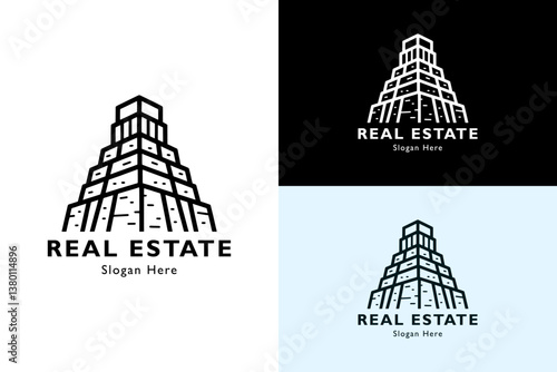 mountain shape building, illustration, vector, logo for construction companies, builders, property agency, hotel, historical place, travel, vacation, hotel booking, real estate, and more
