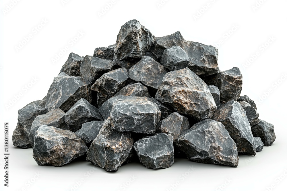 A pile of gray rocks arranged against a white background A pile of gray rocks arranged against a white background