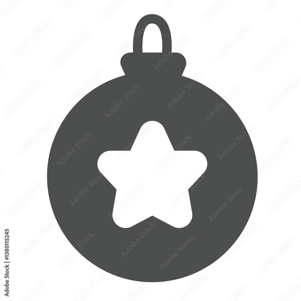 Obraz premium Fir tree glass toy with star solid icon, happy christmas concept. Vector graphics. Christmas tree decorations sign on white background, glyph style icon for mobile or web design.