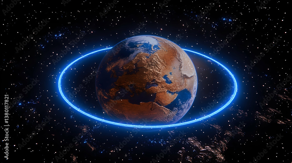 Fototapeta premium Earth, cosmic ring, space, background stars, global