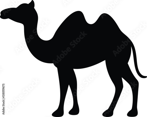 Cartoon illustration of a camel in the desert