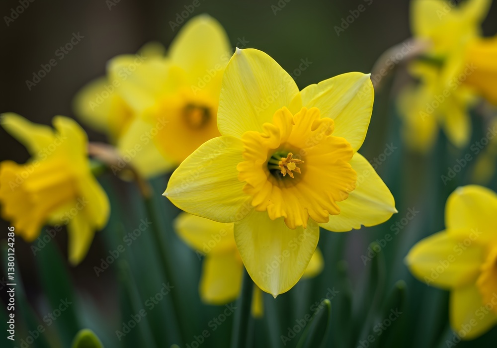 Close-up of Yellow Daffodils in Bloom, Spring Flowers, Narcissus, Garden Plants, Floral Background. Close-up of Yellow Daffodils in Bloom, Spring Flowers, Narcissus, Garden Plants, Floral Background.