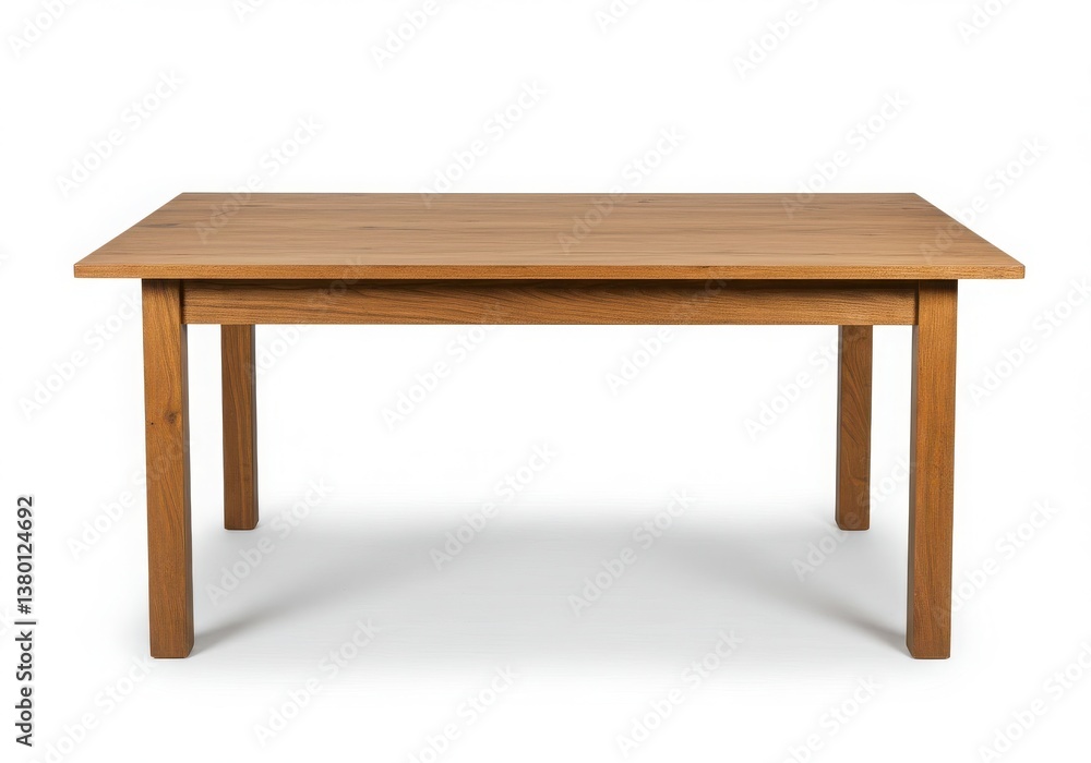 A simple wooden table with a rectangular top and four legs isolated on a white background studio shot A simple wooden table with a rectangular top and four legs isolated on a white background studio shot