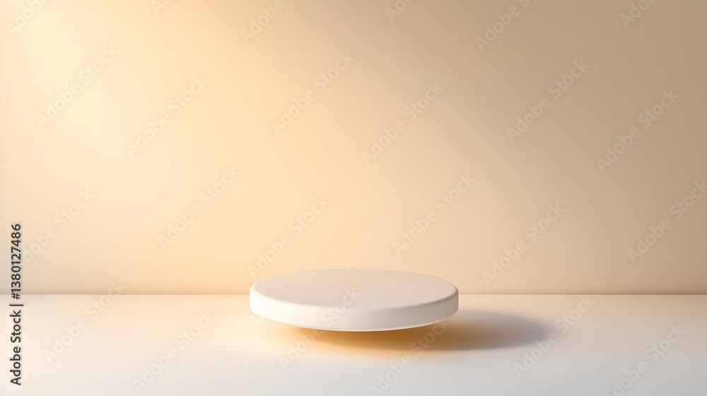 An empty, levitating podium casts a shadow, set against a subtle gradient background, ideal for product displays. An empty, levitating podium casts a shadow, set against a subtle gradient background, ideal for product displays.