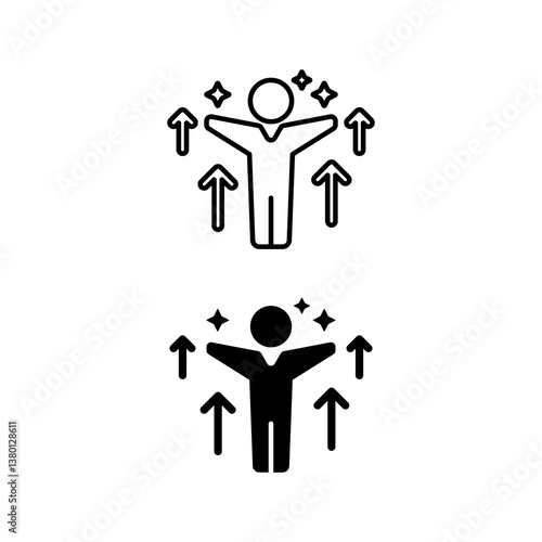 self improvement icon. with line style and black fill. isolated on white editable background