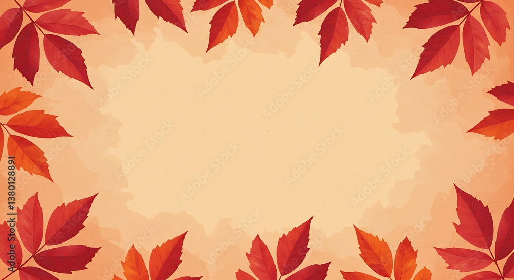 Obraz premium Crimson Embrace Autumn Hues Autumn Leaves Gentle Frame Warmth Of Autumnal Colors Red Leaf Autumnal Border Autumnal Frame Soft Hues Russet Red Leaf Border Fall Colors Soft Background AI Generated