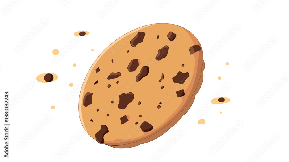 Delicious chocolate chip cookie on white background flat vector illustration Delicious chocolate chip cookie on white background flat vector illustration