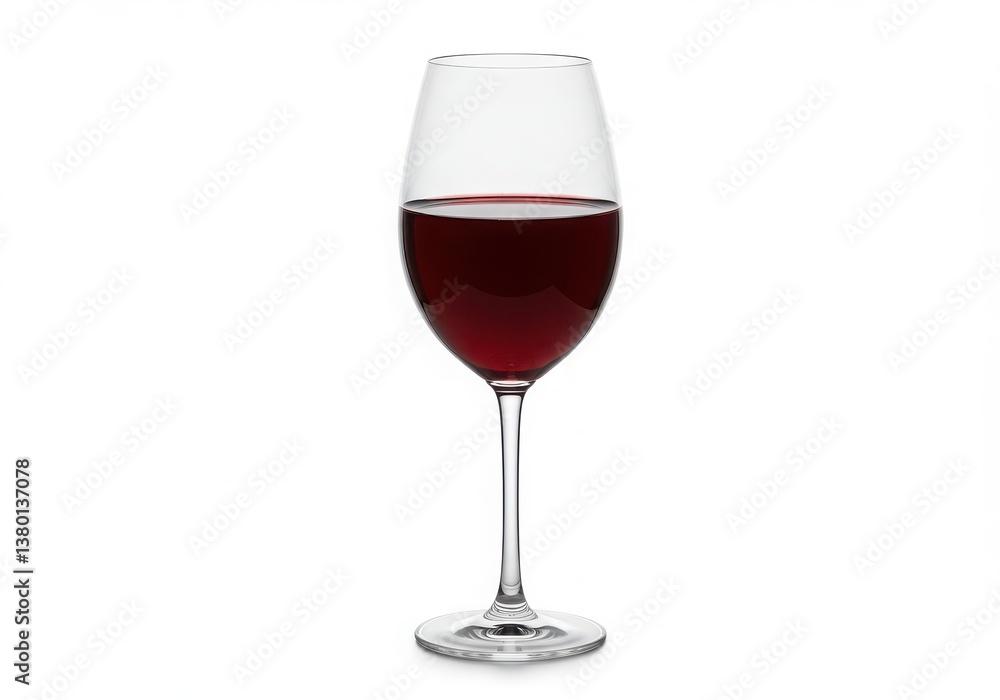 A single wine glass filled with red wine isolated against a plain white background in a studio shot A single wine glass filled with red wine isolated against a plain white background in a studio shot