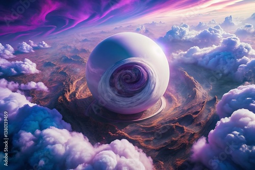 Aerial View of Mysterious White Orb with Purple Swirl - Abstract Aerial Photography