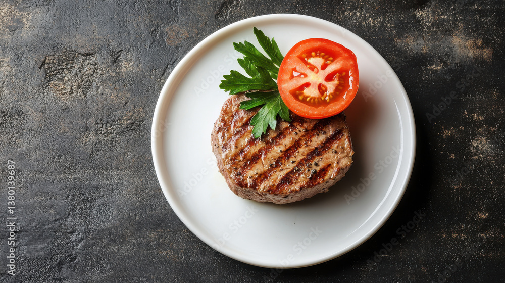 Beef Steak Grilled to Perfection with Zesty Tomato Accents, A Time-Honored Culinary Treat Beef Steak Grilled to Perfection with Zesty Tomato Accents, A Time-Honored Culinary Treat