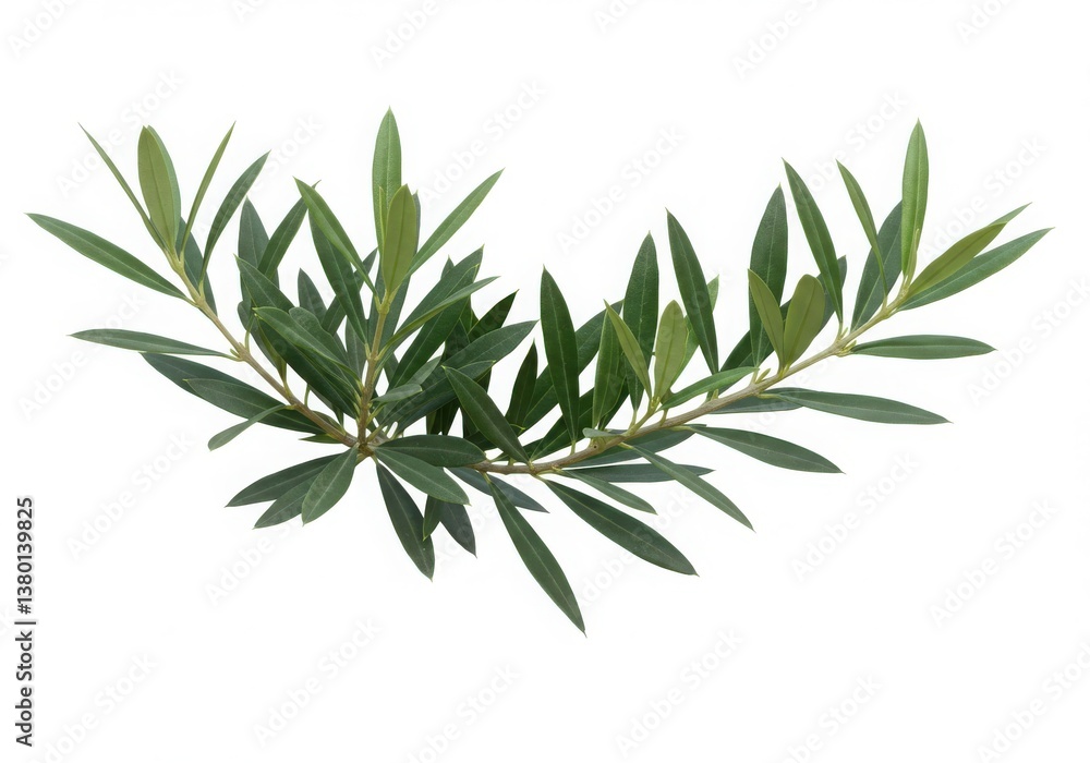 A simple arrangement of two olive branches with green leaves isolated against a white background A simple arrangement of two olive branches with green leaves isolated against a white background