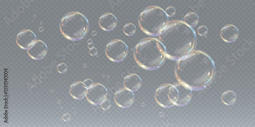 Magical Soap Bubble Splash — Transparent Three-Dimensional Foam with Rainbow Shine and Clean Fluid Texture for Fresh and Fun Vector Design